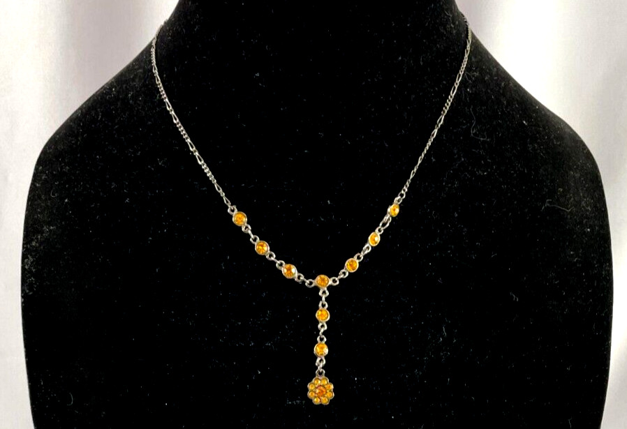 Champagne Gold Crystal Floral Y Drop Necklace Austrian Crystal USA