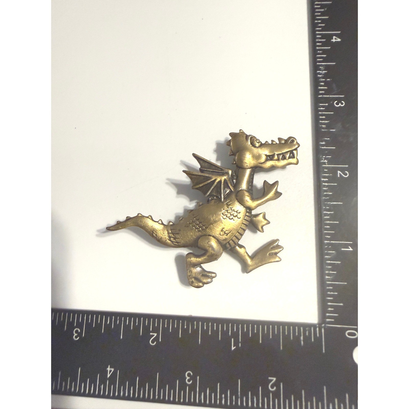 Vintage JJ Jonette Dragon Pin Brooch Antiqued Gold Tone Whimsical Fantasy