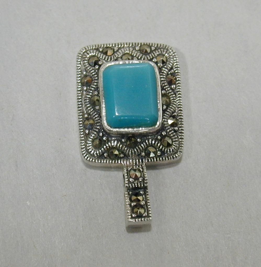 Vintage CW Charles Winston Sterling Turquoise & Marcasite Pendant 925 Silver