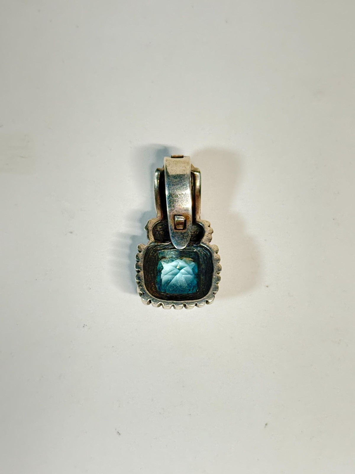 925 Sterling Silver Blue Topaz Garnet Pendant Enhancer Bail Square Bezel Drop