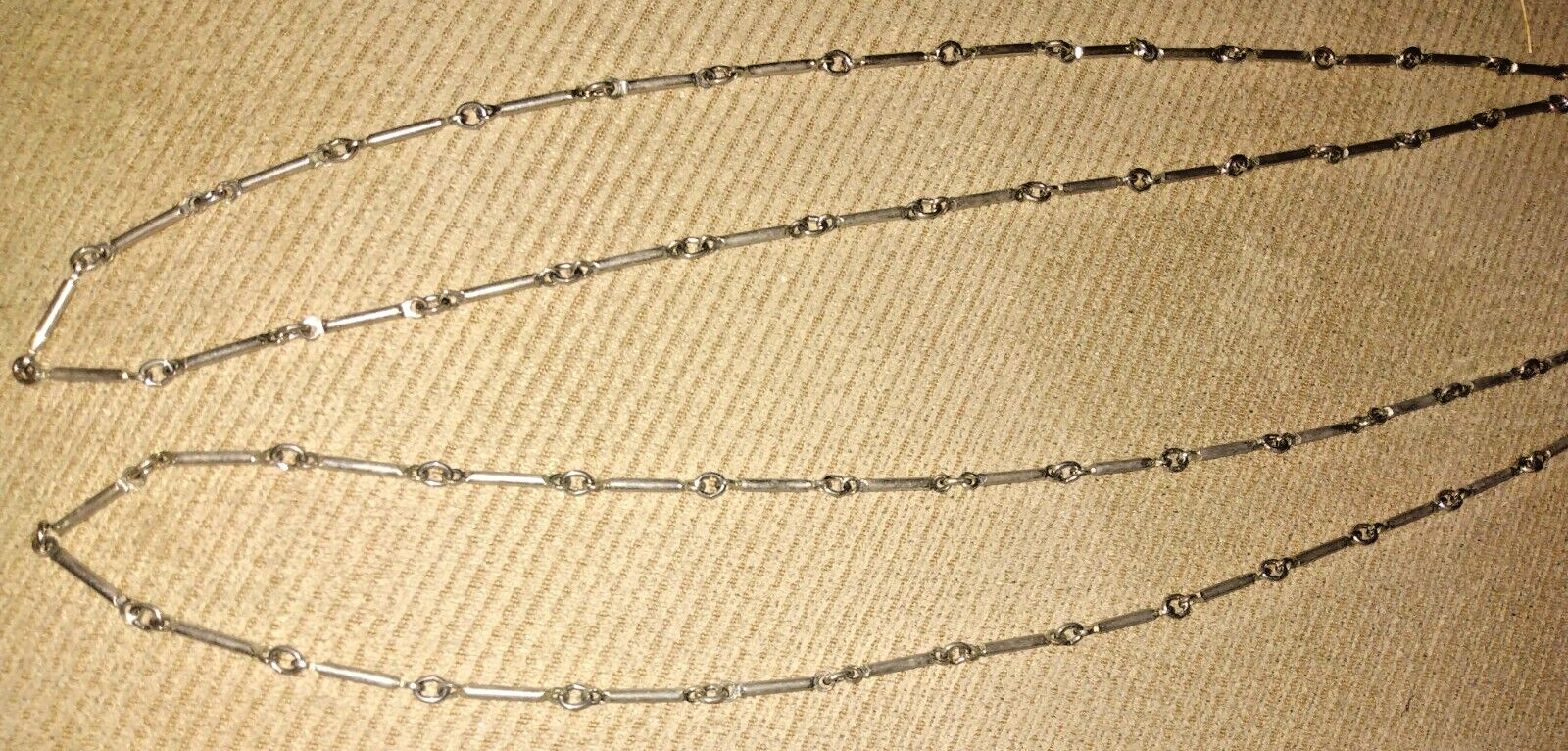 VINTAGE SILVER BAR LINK CHAIN NECKLACE ARTICULATED 50 IN ESTATE 60s super long