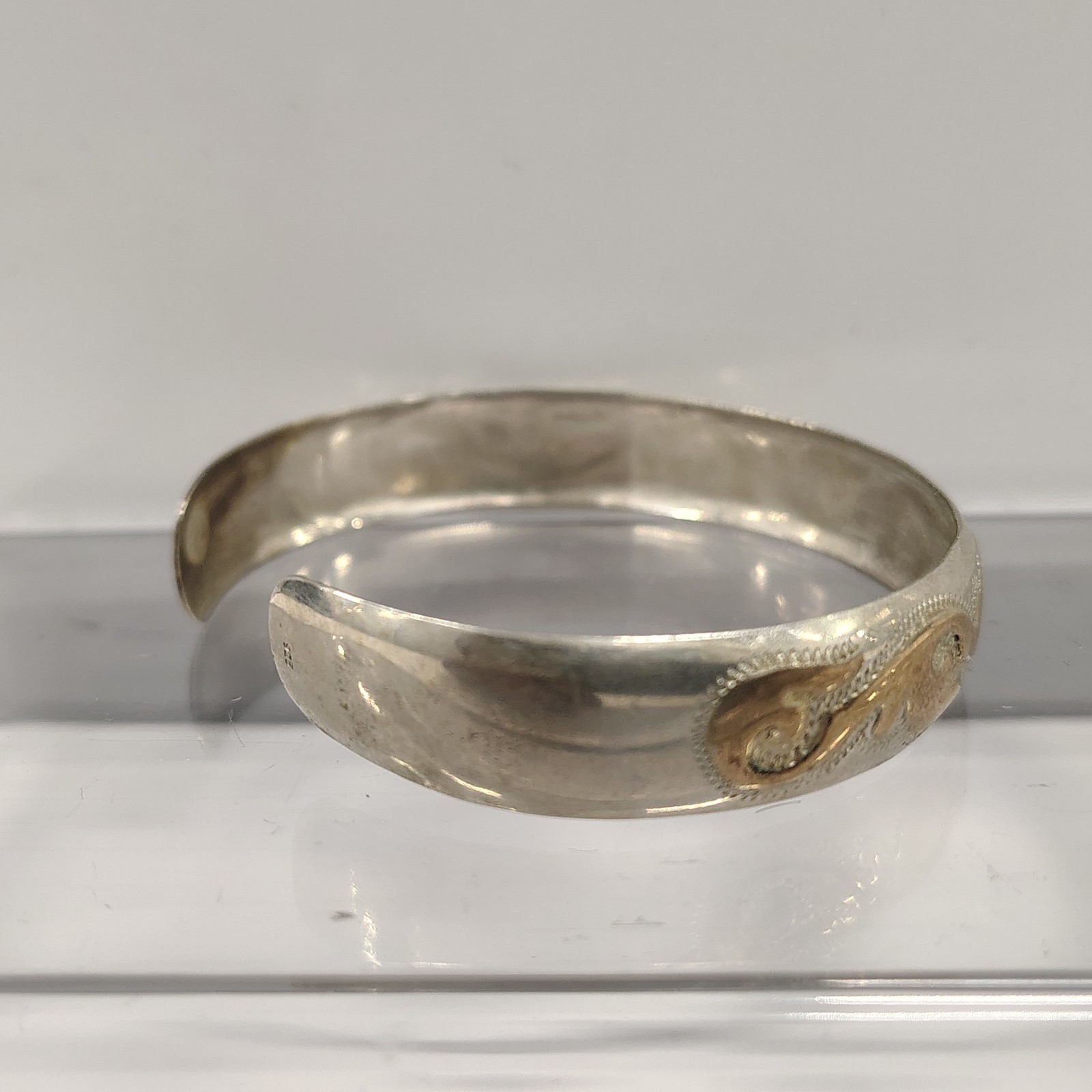 Vintage 925 Sterling Silver Gold Tone Scroll Wave Cuff Bracelet Textured 12.09g