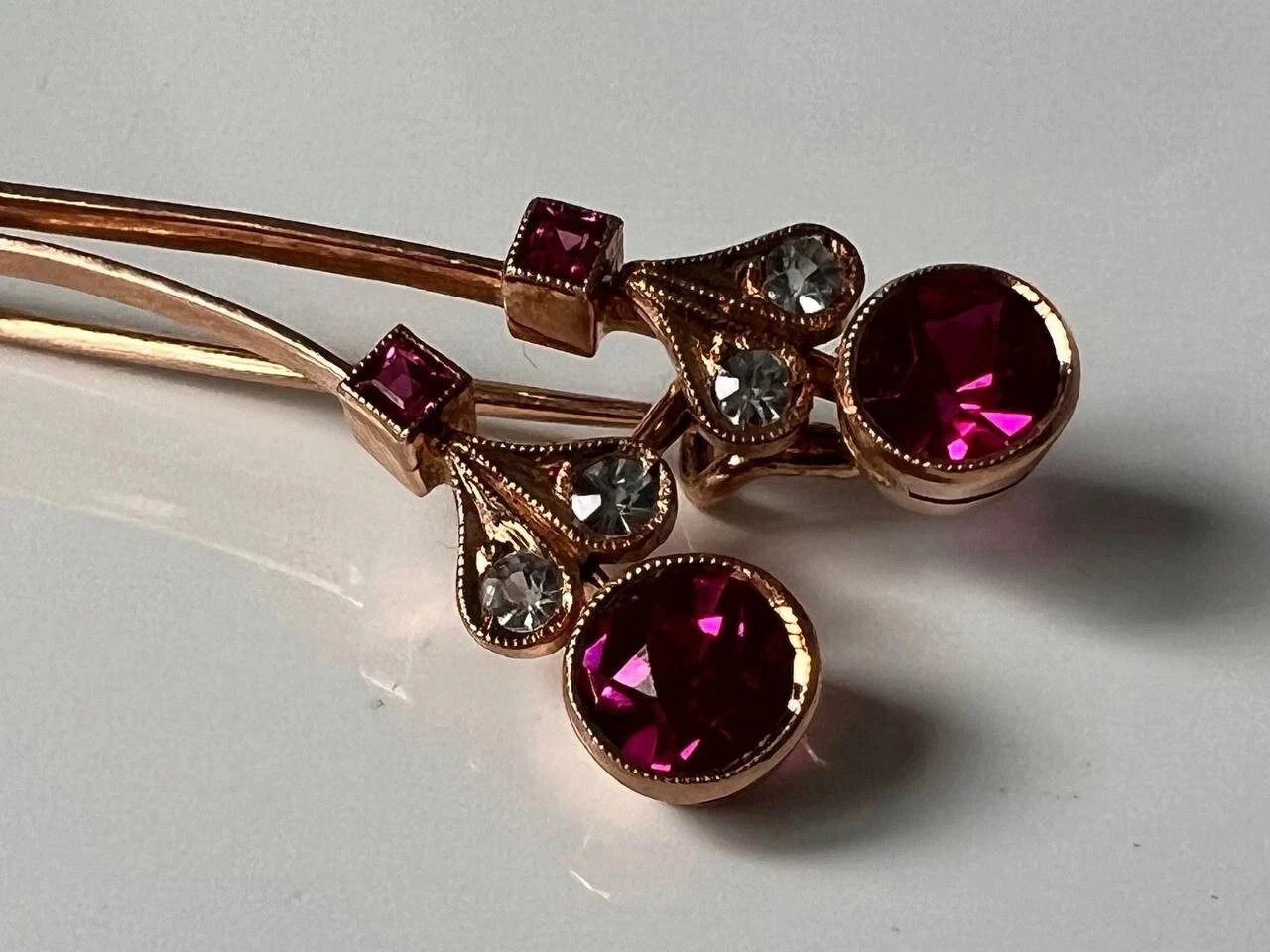 Vintage Soviet Solid Rose Gold Ruby Brooch 583 14K USSR Original 4.28 g