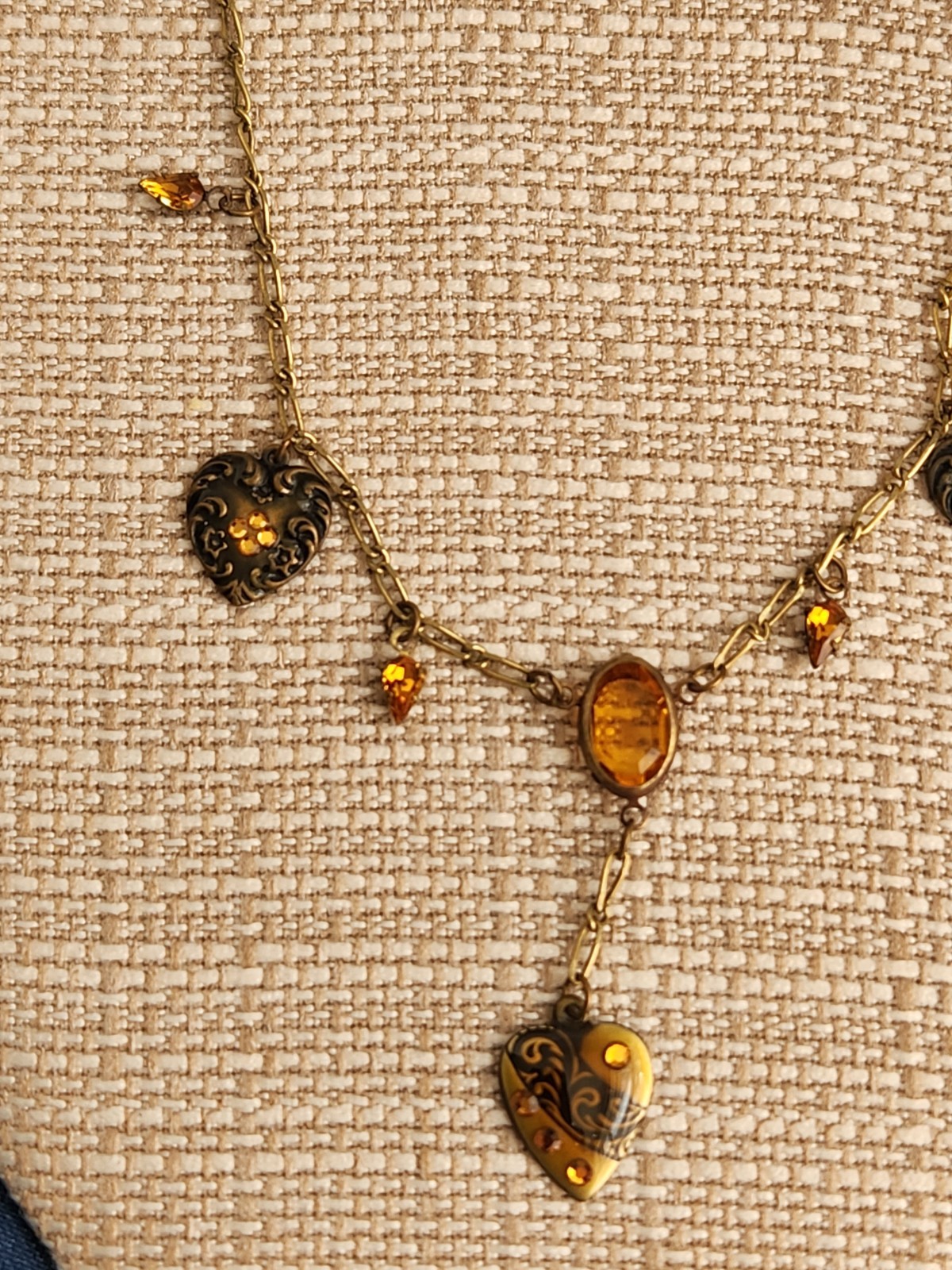 Vintage Glass Works Studio Necklace Heart Charm Rhinestone Accents