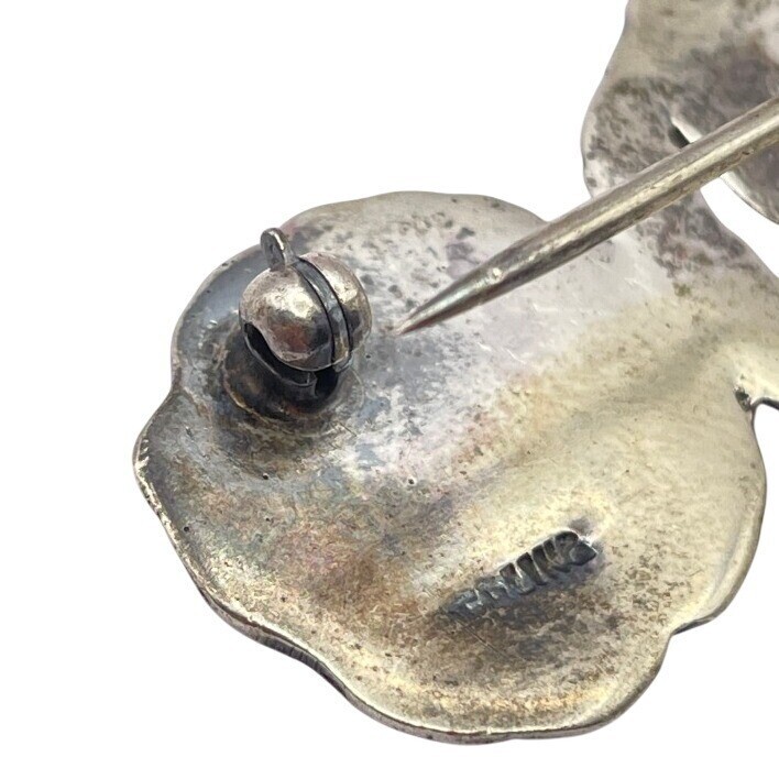 Vintage Sterling Silver Art Nouveau Poppy Flower Brooch Pin Sterling Repousse