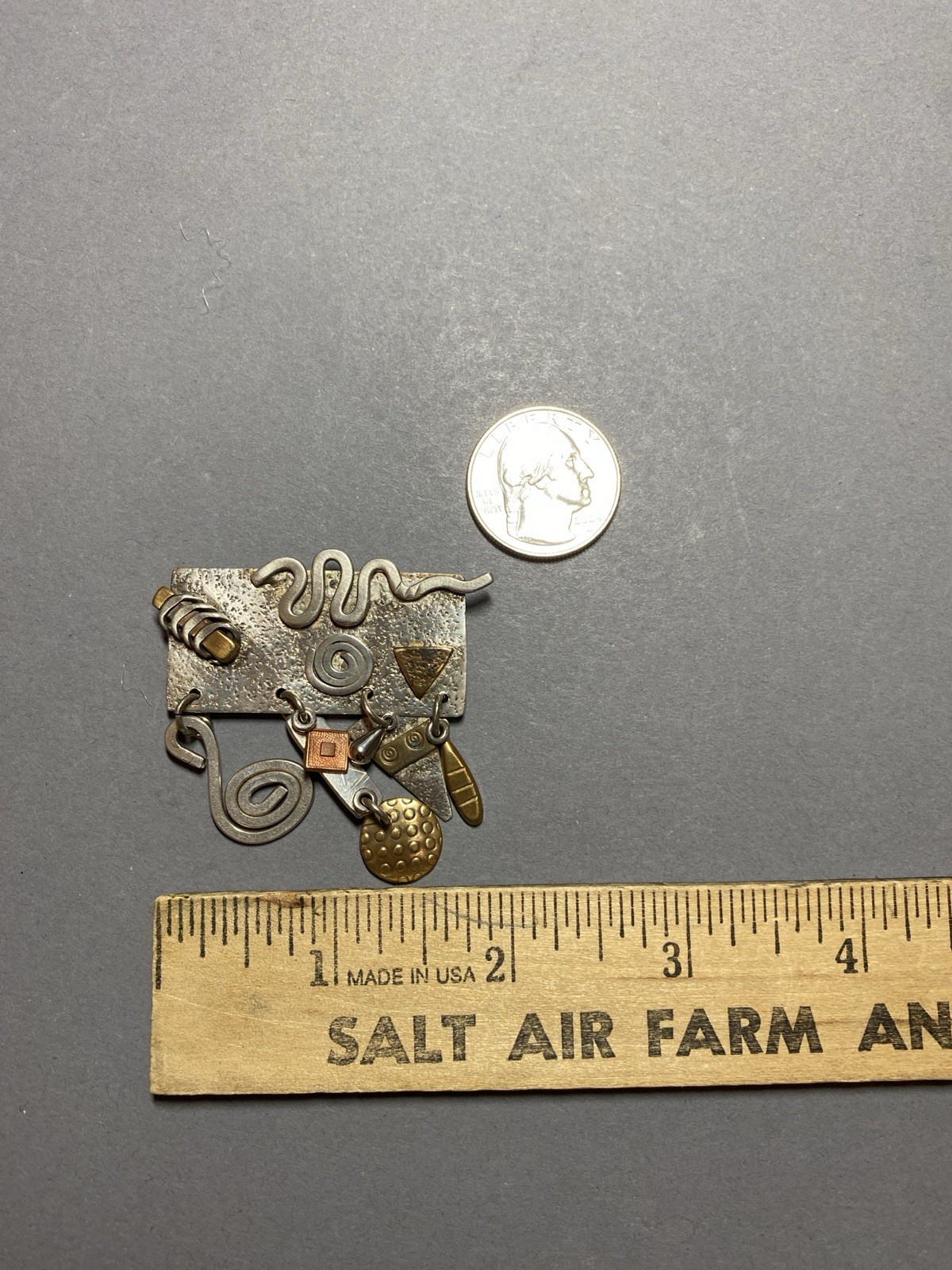 Vintage Sterling Silver Artisan Abstract Mixed Metal Brooch Pin