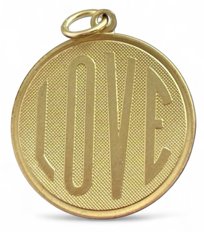 Vintage Charm LOVE Medallion Pendant Brass Metal Jewelry Gift For Women