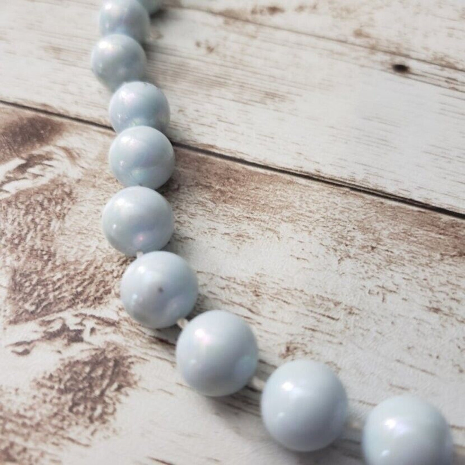 Vintage Necklace Long Very Light Blue Beaded Necklace