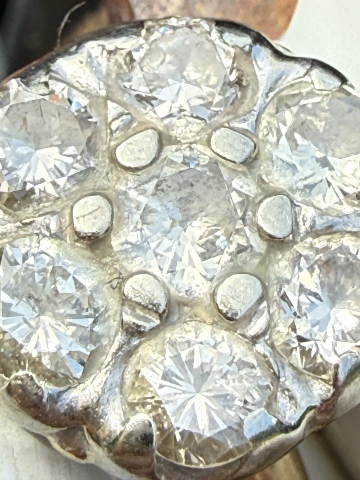 Vintage 1930’S to 1950’S 14K Gold Round Natural Cut Diamond Cluster Ring Size 6