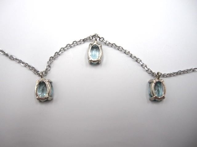 14K White Gold & Swiss Blue Topaz Drop Station Necklace 16″-18″ by Royal Chain