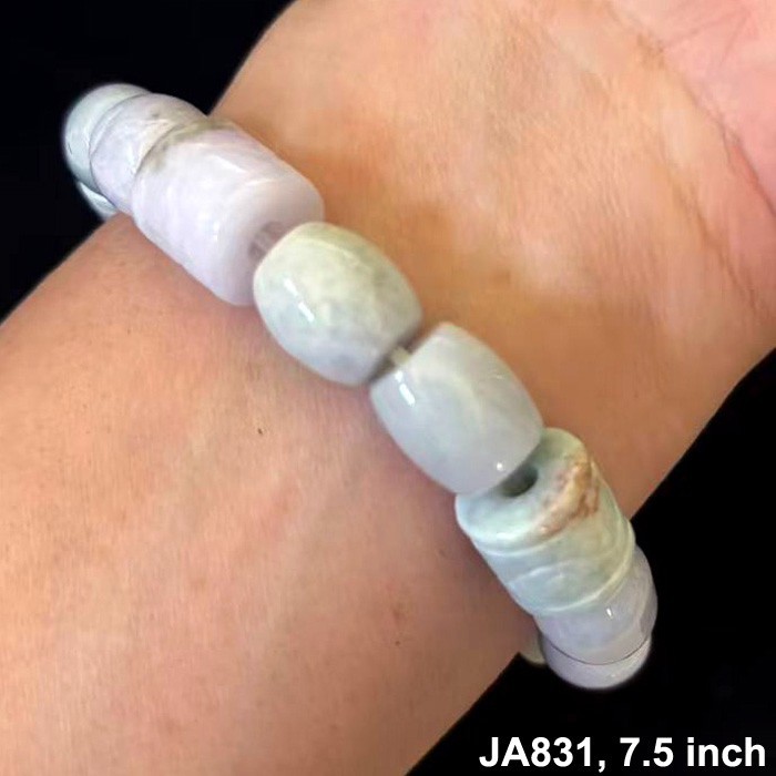 Natural Burmese Jade Jadeite Beads Bracelet Elastic, Width 12 mm
