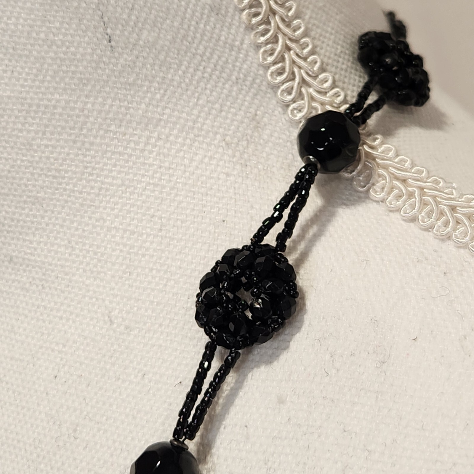 Elegant Black Beaded Statement Necklace Evening Formal Jewelry 24″