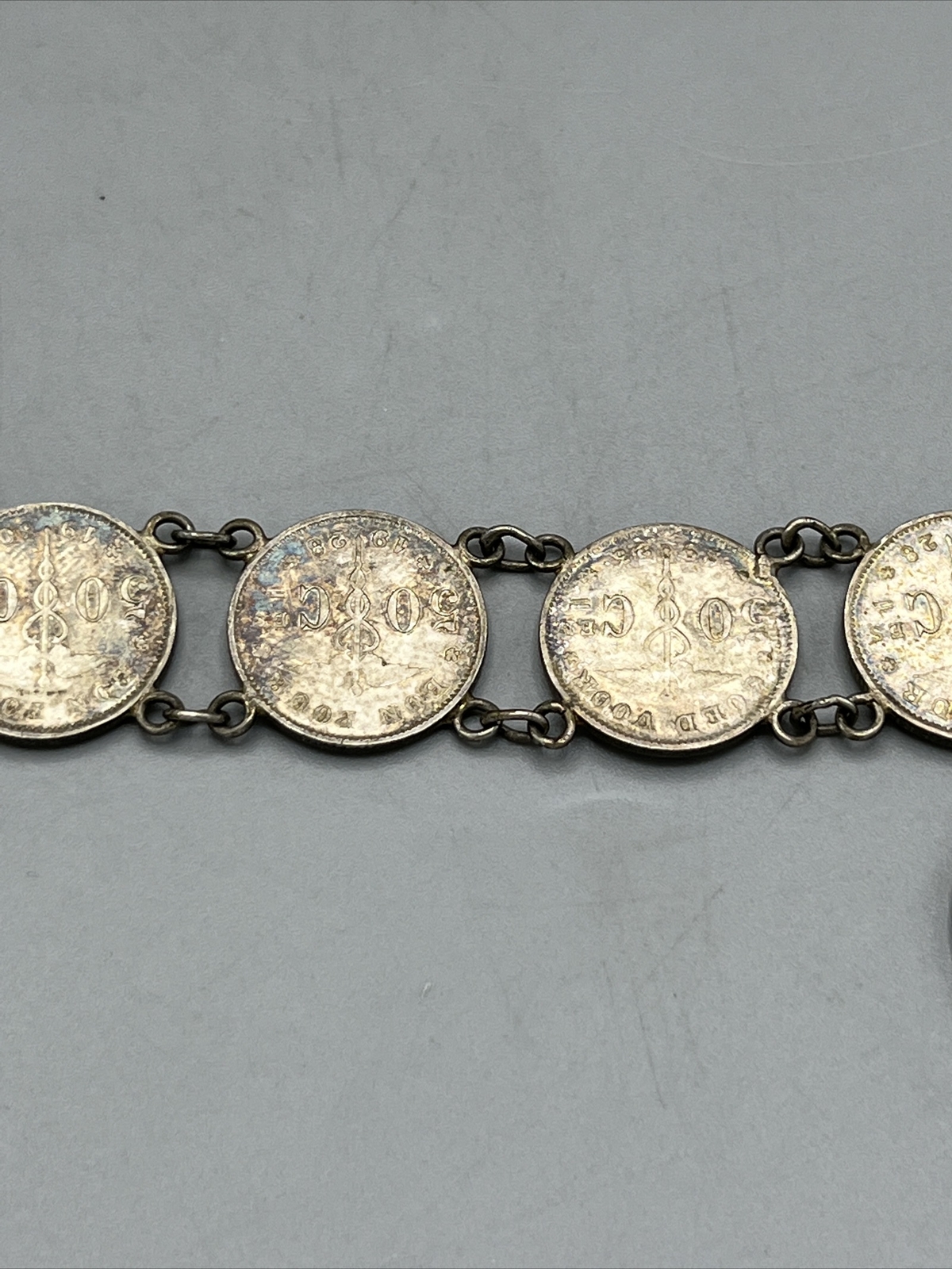 Belgian Silver Coin Bracelet Org Belgium Currency Hook Clasp 7″ Vintage
