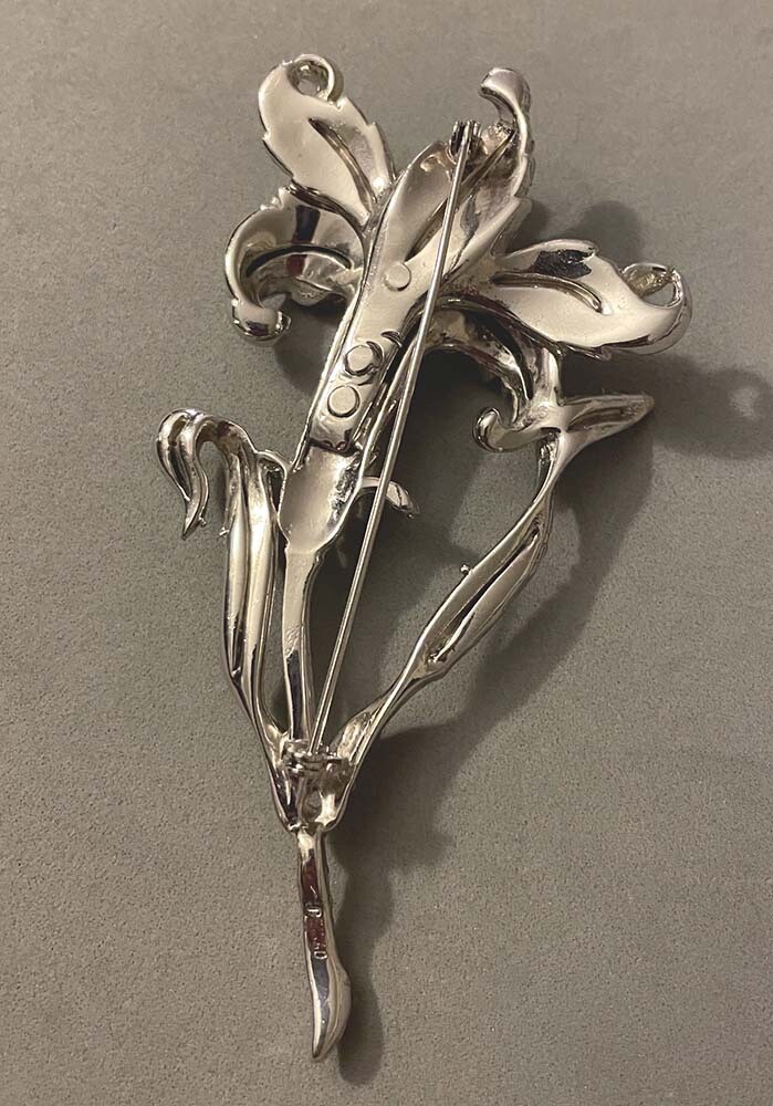 Huge Vintage REINAD Rhodium Pave Rhinestone Tiger Lily Flower Pin Brooch 4.25″