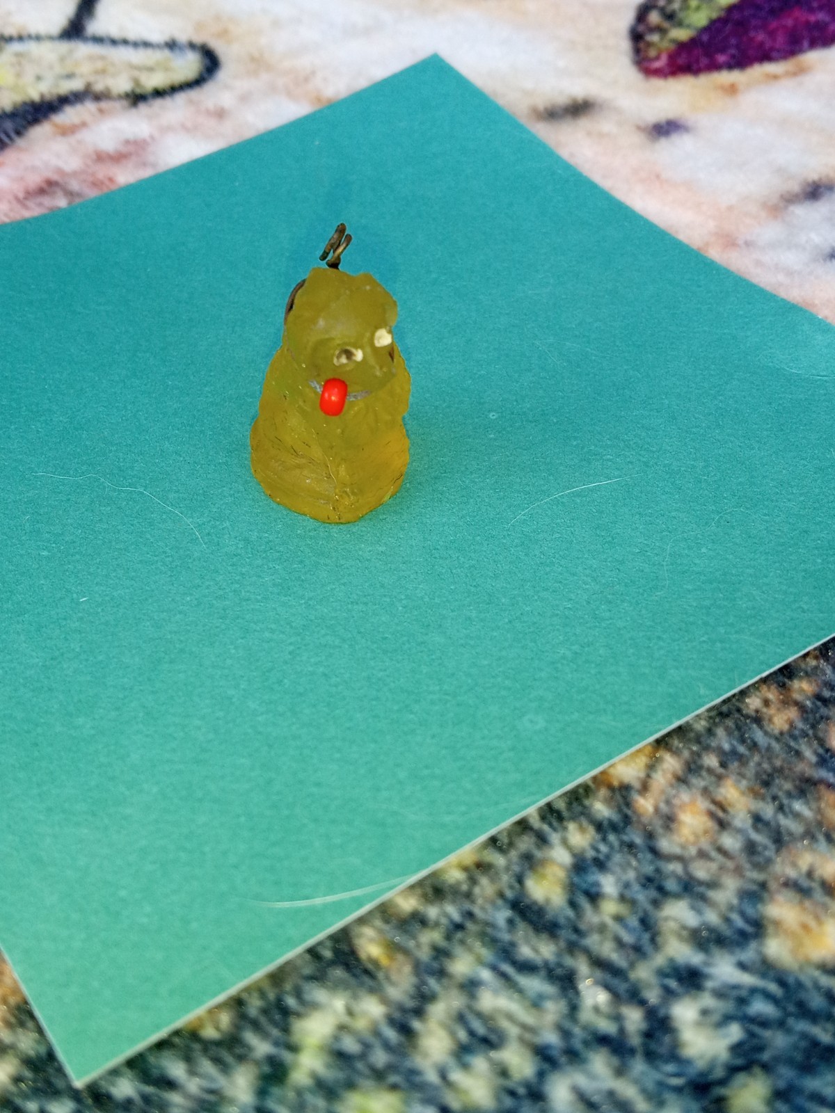Antique, Vintage Czech Yellow Dog Cracker Jack Glass Charm, Prize, 1″