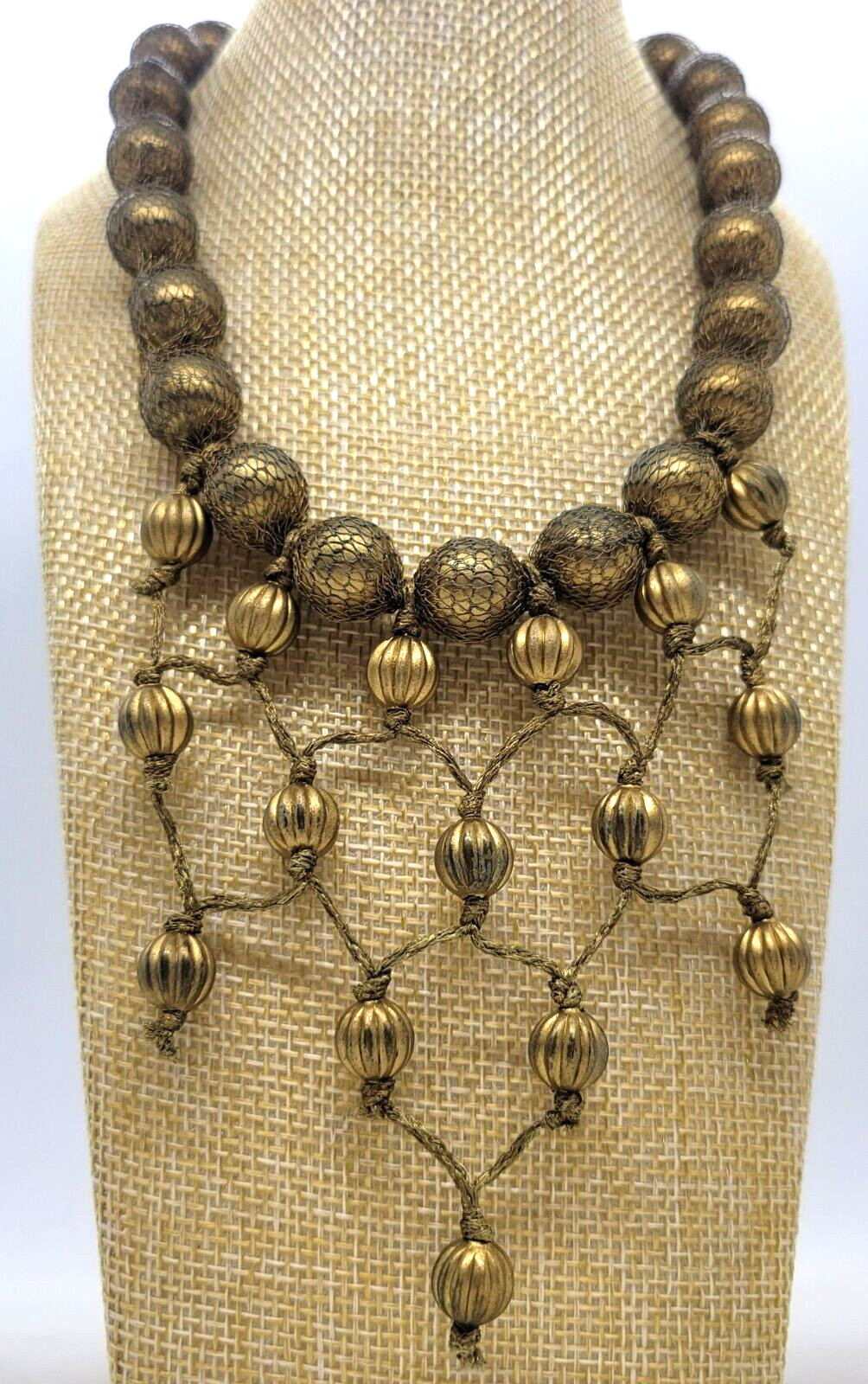 Sarah Cavender Metalworks Necklace Wire Knit Wrapped Bead Draped Tassel Chain
