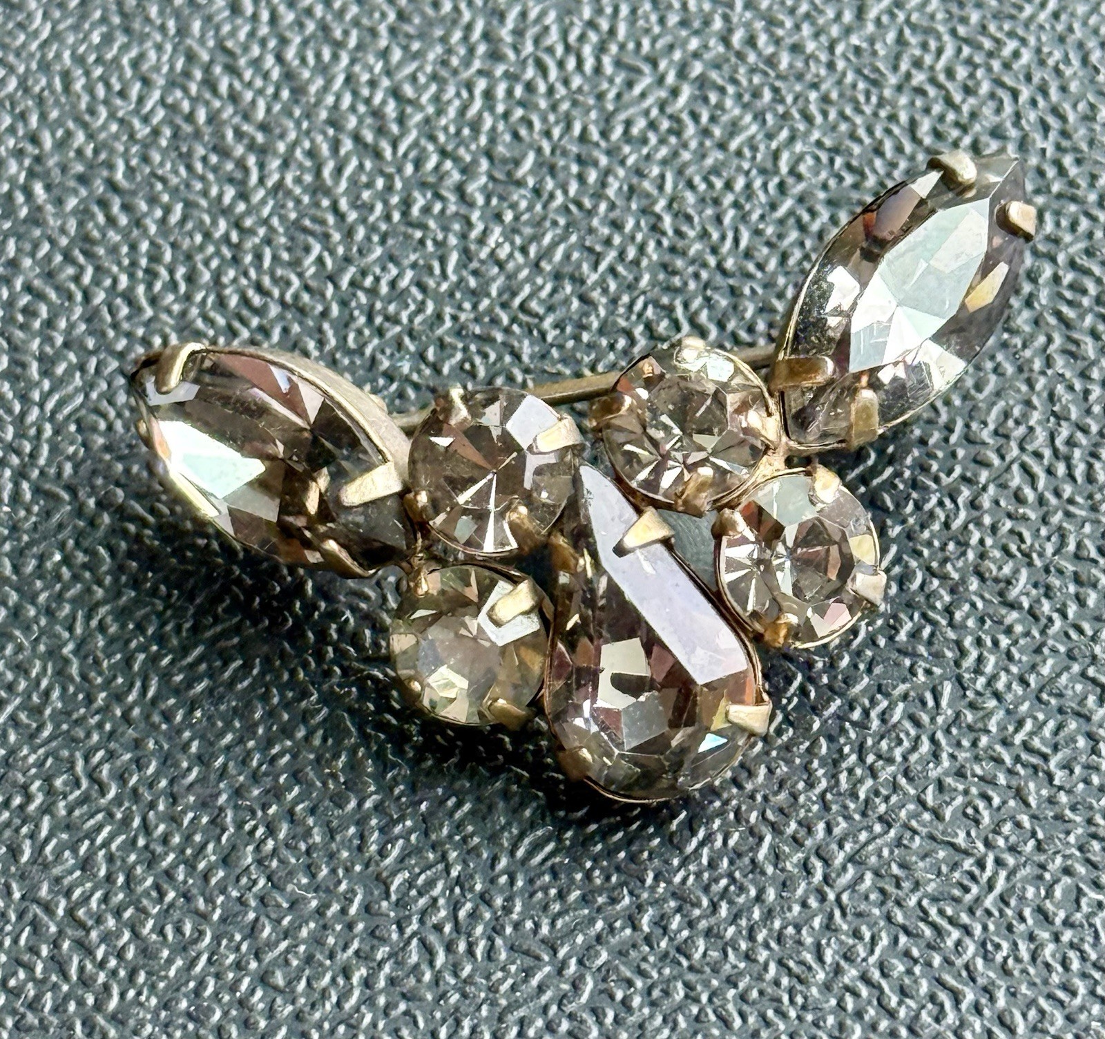 Vintage Designer Jewelry Lot Smoky Grey Rhinestone Necklace Brooch Earrings. A