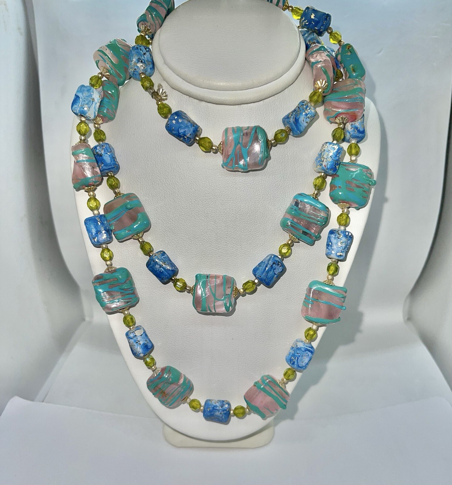 Vintage Pastel Colorful Lucite Beads in Various Shapes Strand Necklace 40”