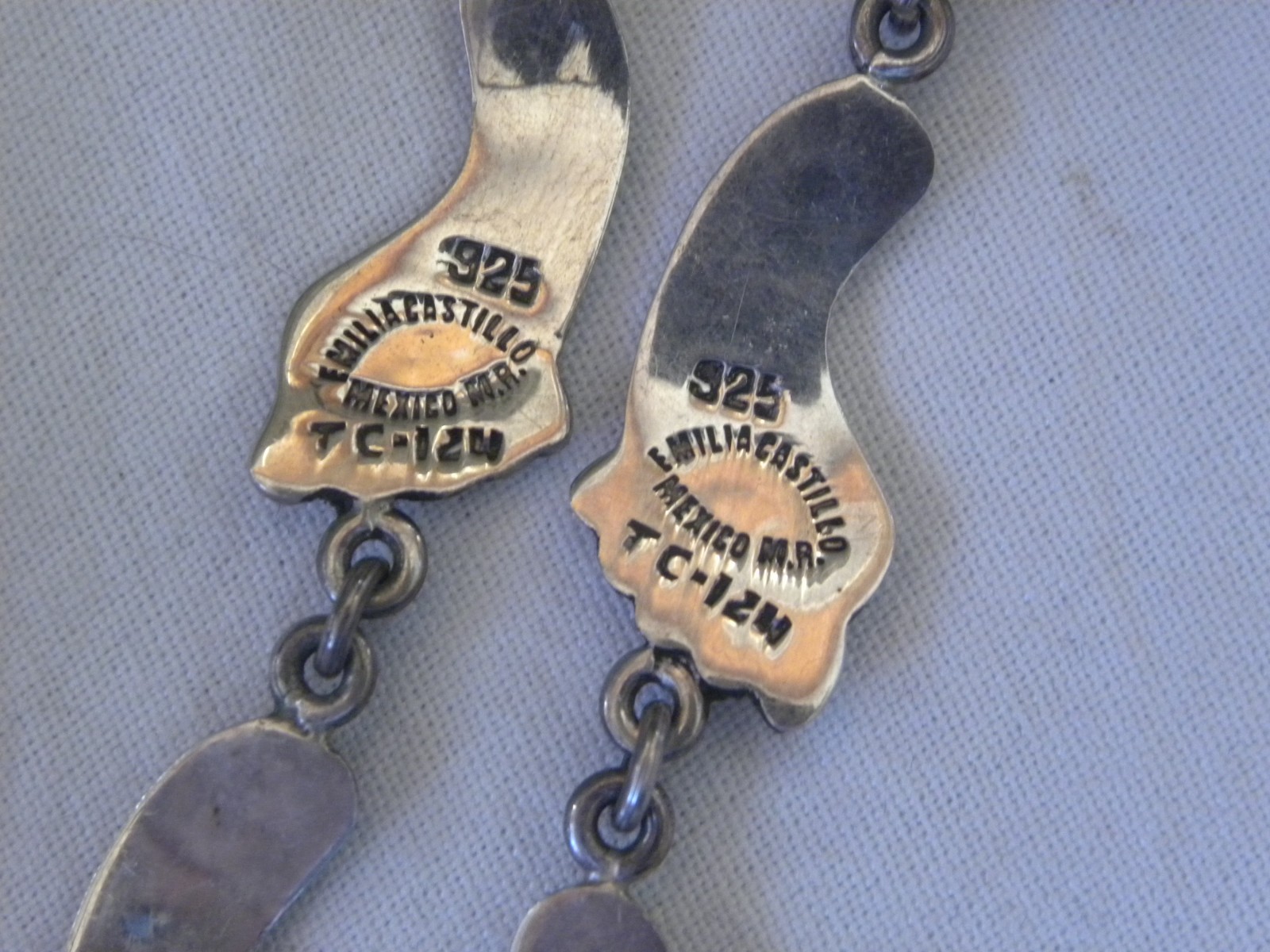 EMILIA “LOS CASTILLO” MEXICAN STERLING SILVER DANGLING FOOTPRINT EARRINGS 3″