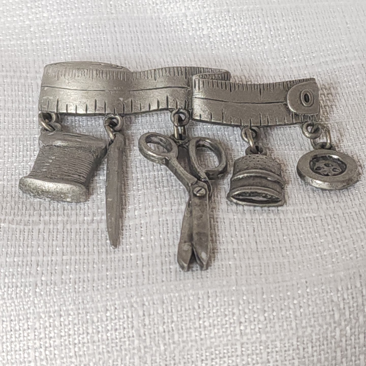 VTG JJ Jonette Pin Sew Theme Tape Measure Thread Needle Scissors Thimble Button