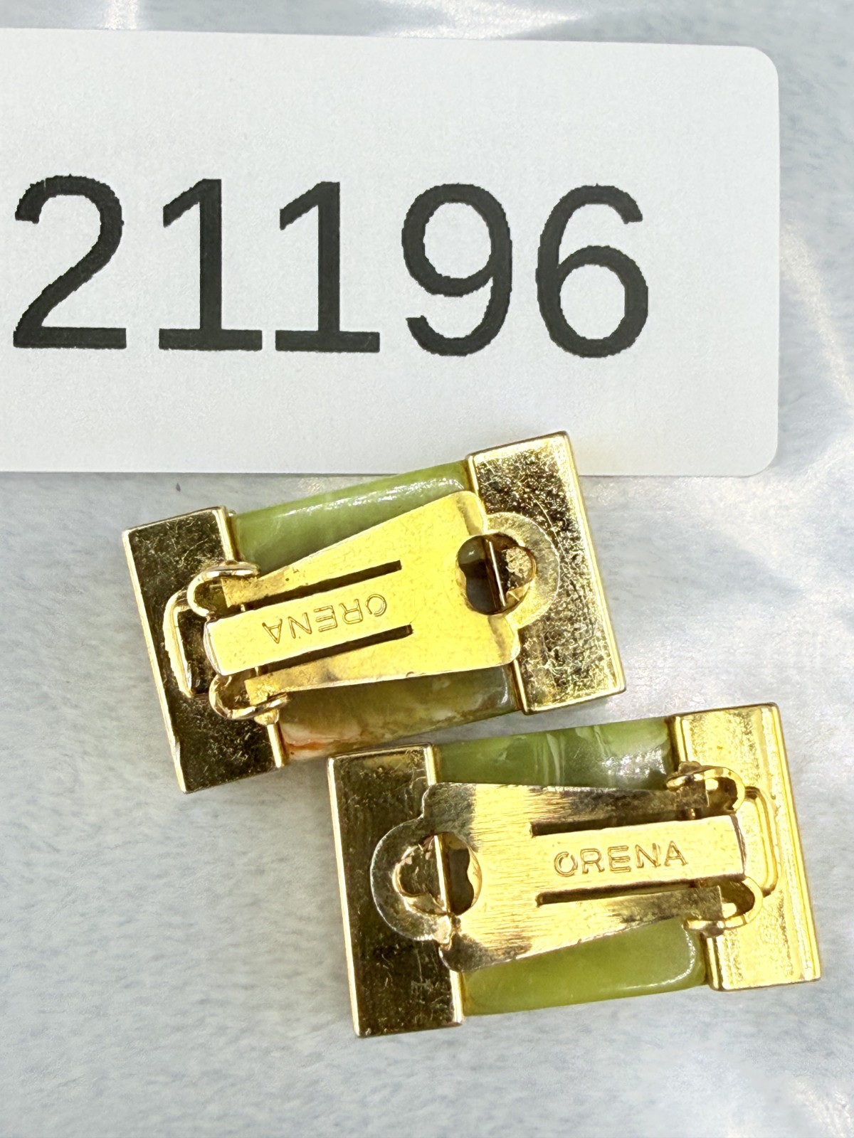 Vintage Orena Paris Earrings Green Lucite Gold Tone Signed