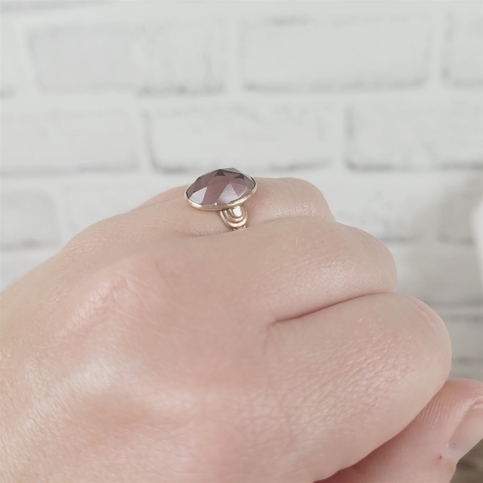 Art Deco Antique 14K Yellow Gold Purple Cushion Cut Ring 6.5 Vintage Luxury