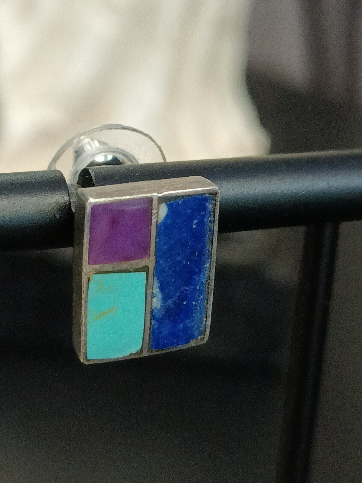 Turquoise Sterling Silver Purple Blue Stud Vintage Earrings. Backs Not Sterling