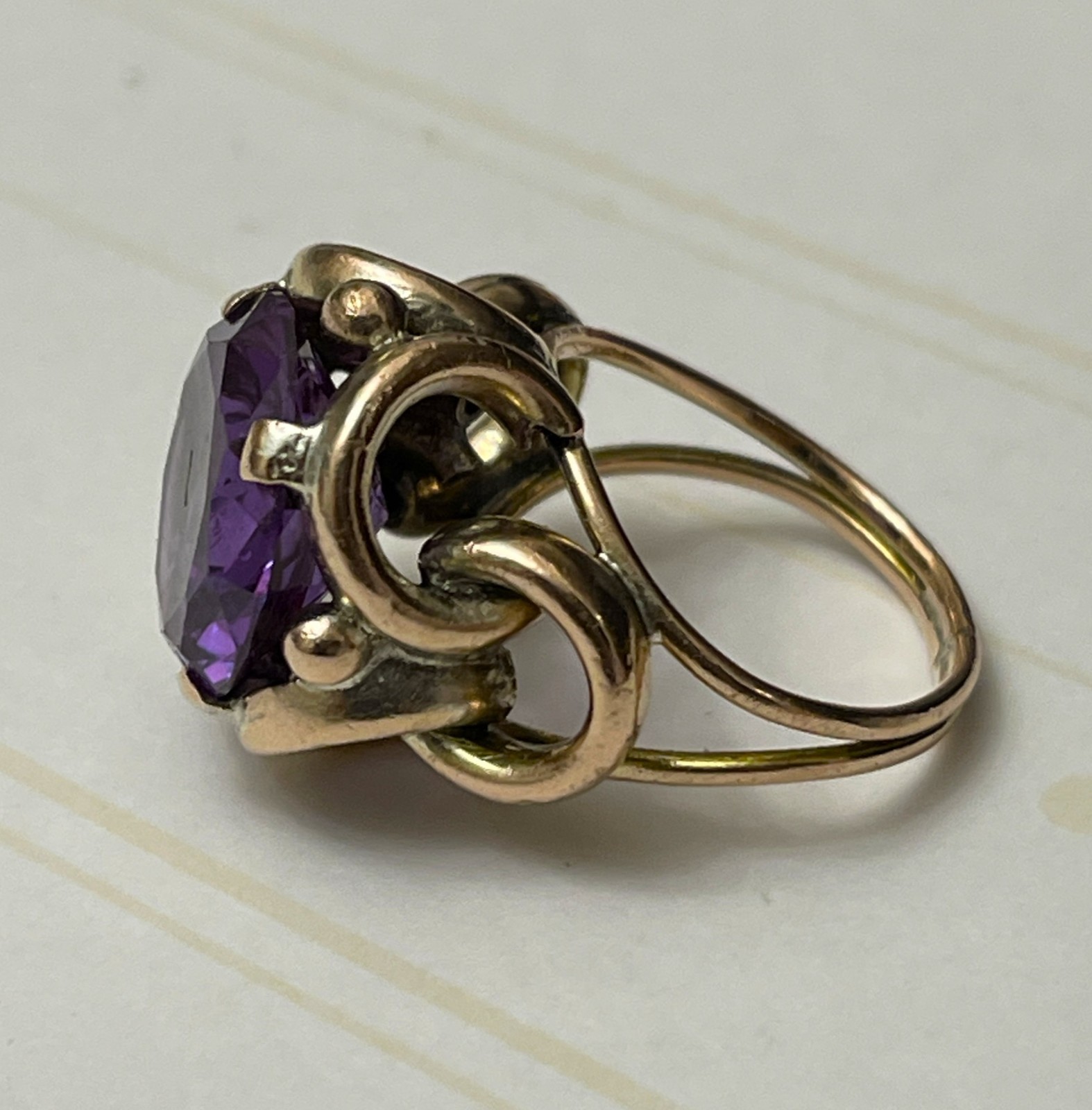 Antique 10K Rose Gold Synthetic Purple SAPPHIRE SIZE 5.5