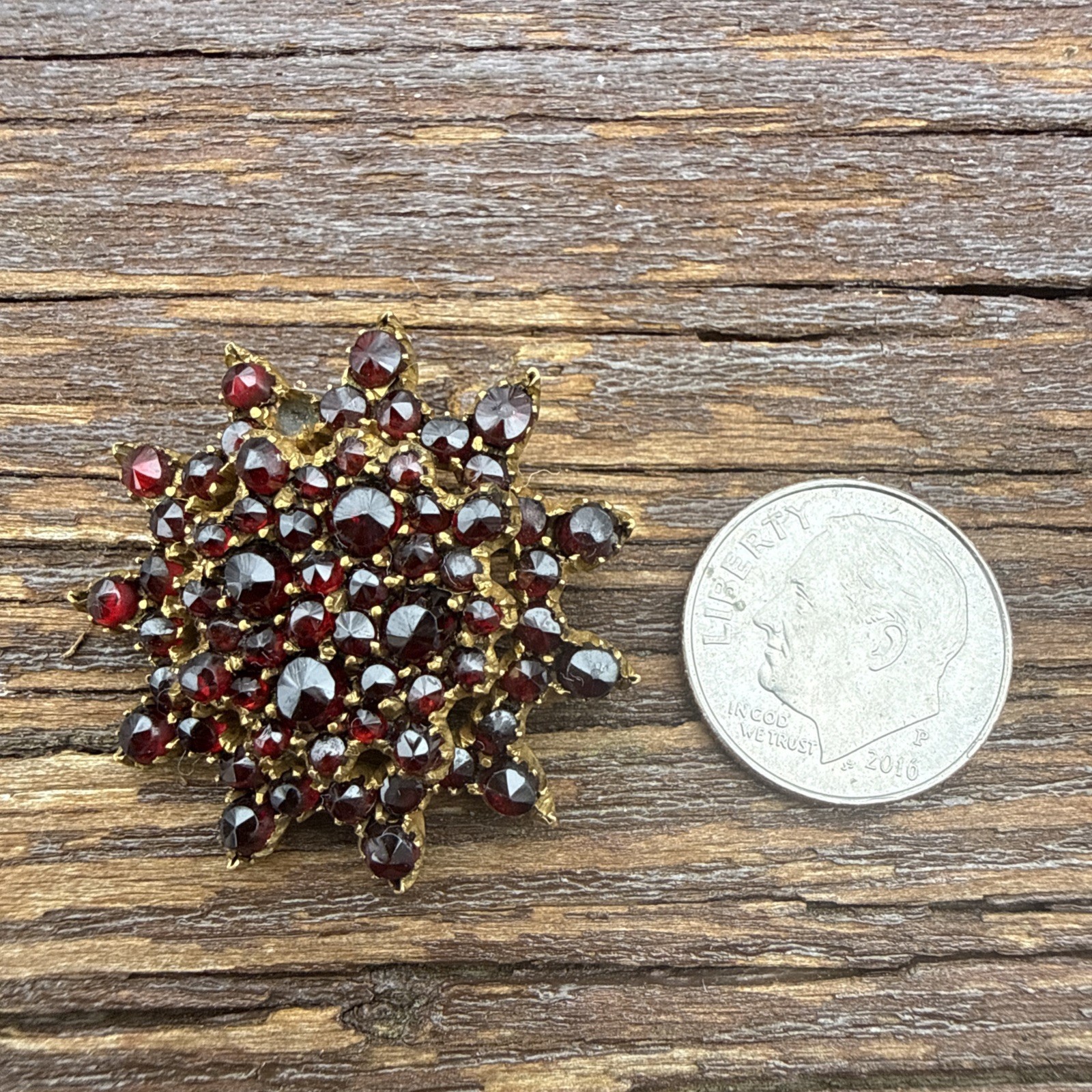 Victorian-era 19th Century Bohemian Garnet Starburst Brooch