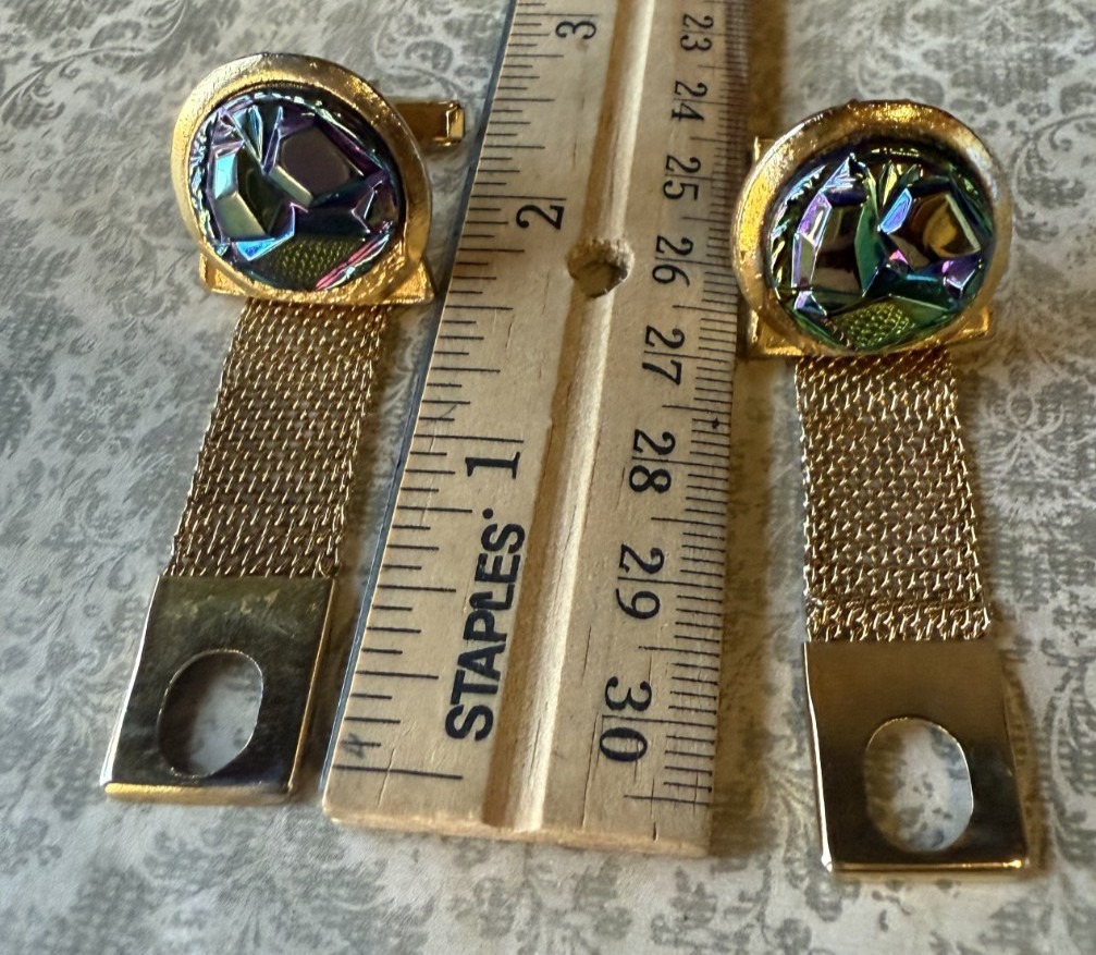 Vintage L.A. Rue Cuff Links & Tie Tack Set w/ Original Box Iridescent Mesh Clip
