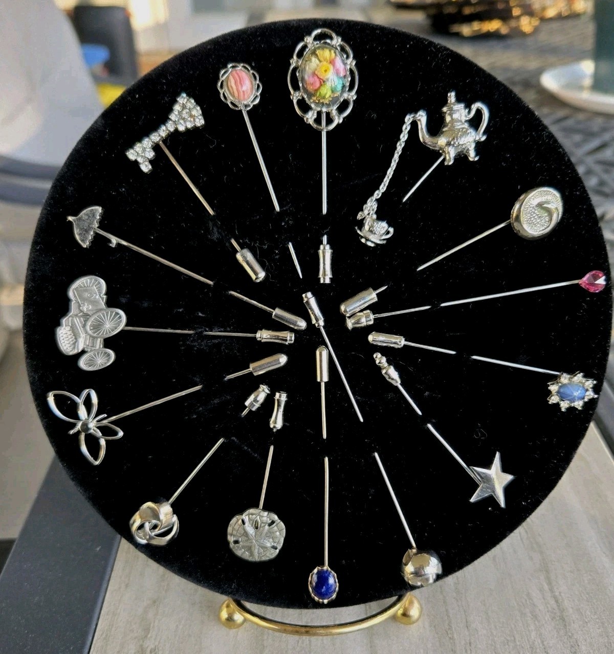 Vintage 15 Pc Stick Pin Collection Silver Tone Novelty Estate Lot