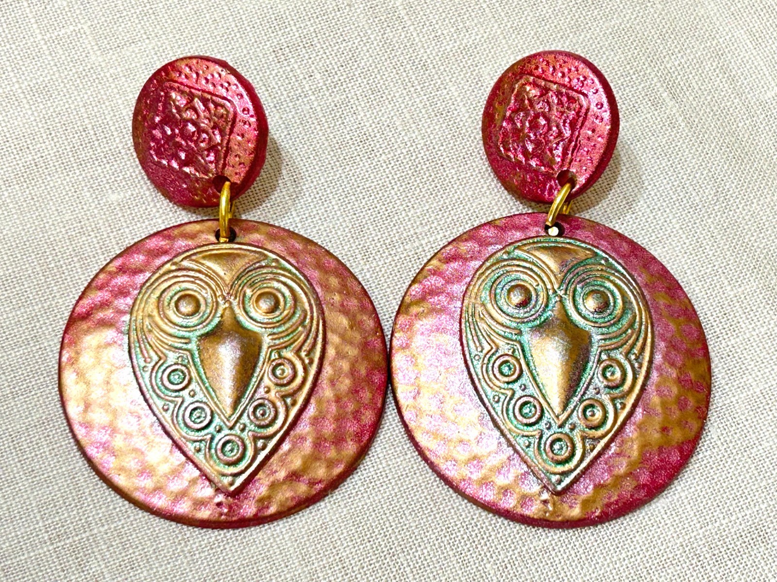 Vintage Earrings Lot of 3 Pairs 60s-80s Boho Tribal Enamel Pink Wire Hoop Studs
