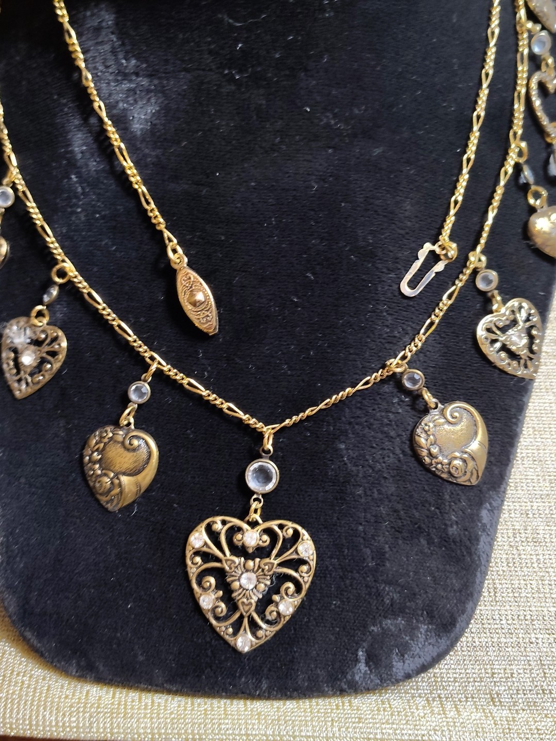 VTG Glass Works Studio Brass Dangles Heat Charms Clear Rhinestones 30″