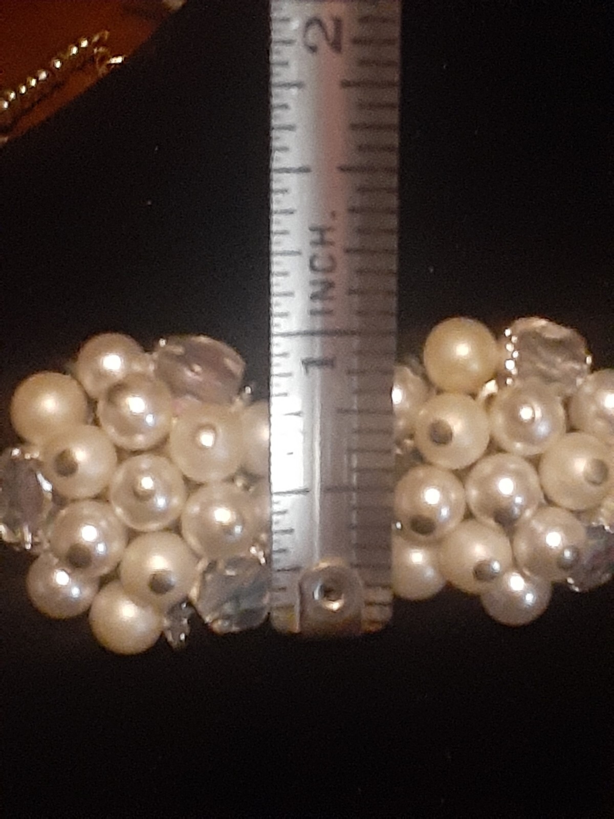 Vintage faux pearl & glass bead cluster round clip on earrings