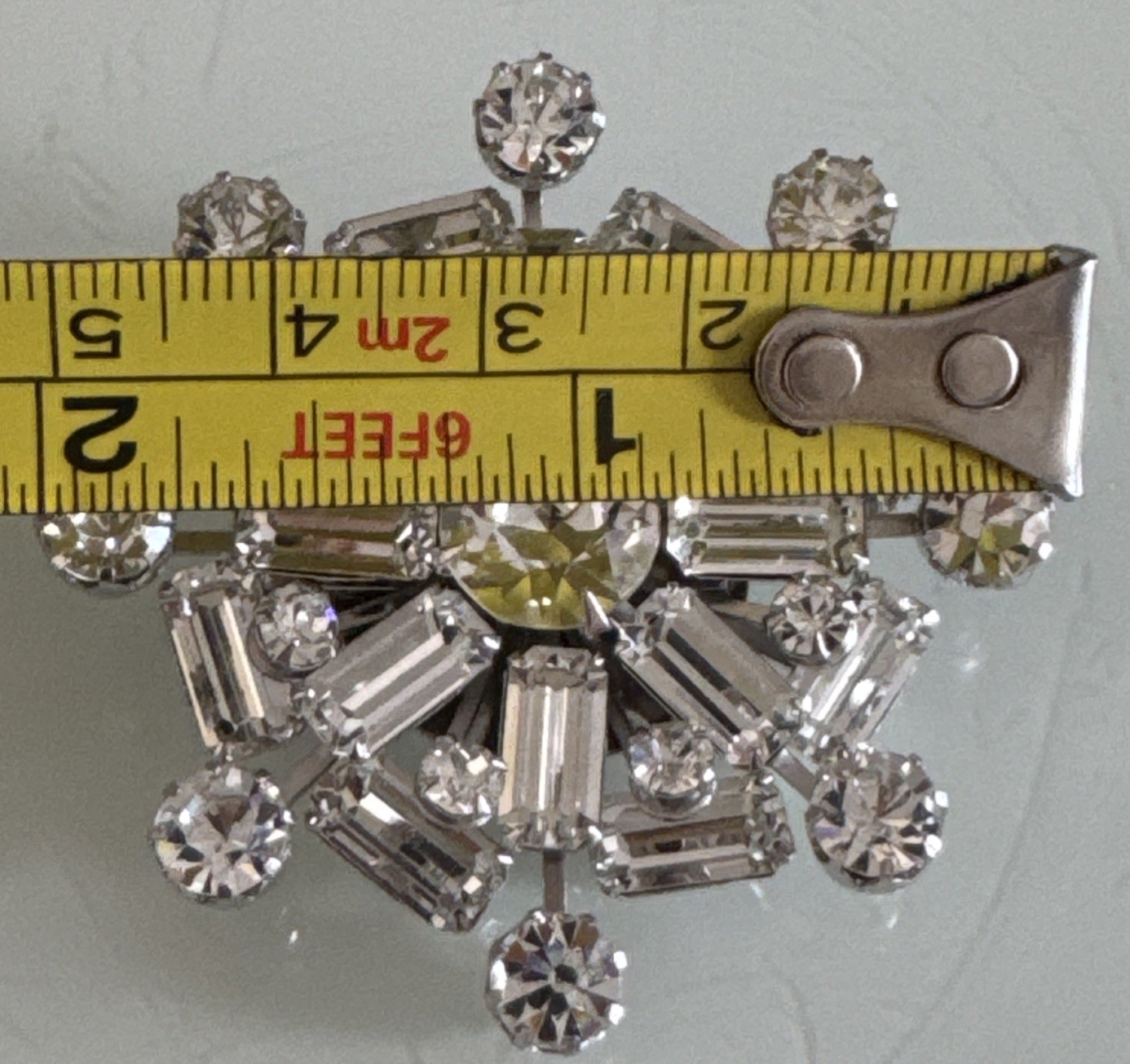 Vintage Weiss Starburst Brooch Silver Tone With White Crystals