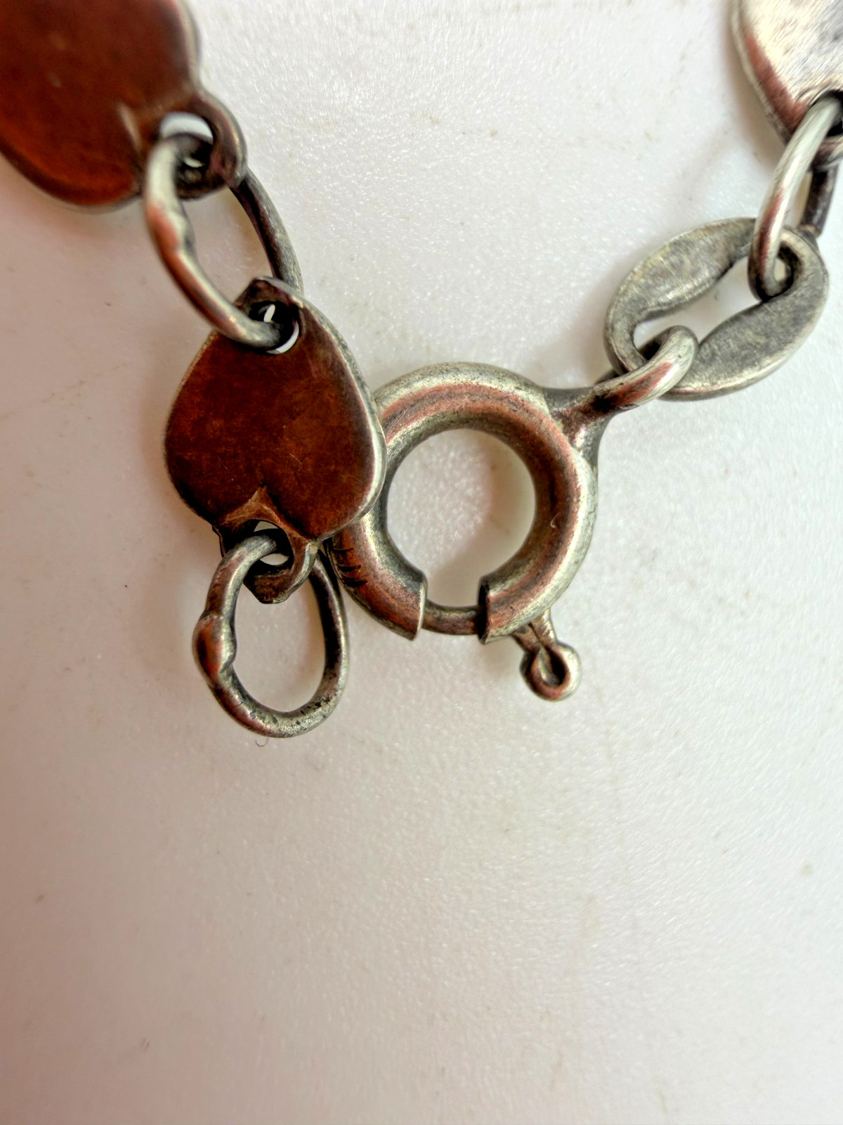 Vintage Bracelet Sterling Silver Hearts Connected Chain Dainty Italian 7.25 in