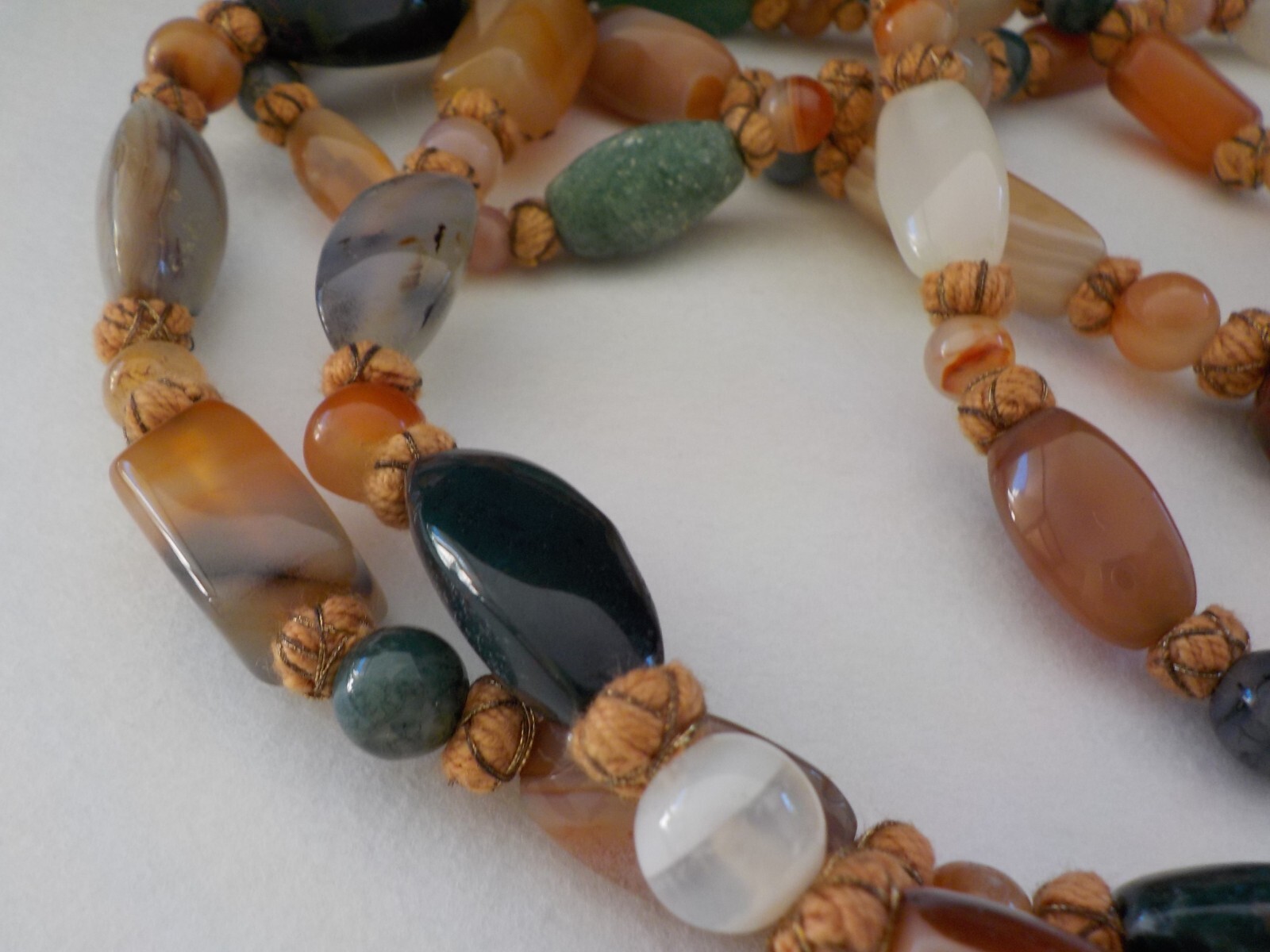 Vintage Strand Necklace Polished Mixed Stones Shapes Semi Precious Agate Quartz