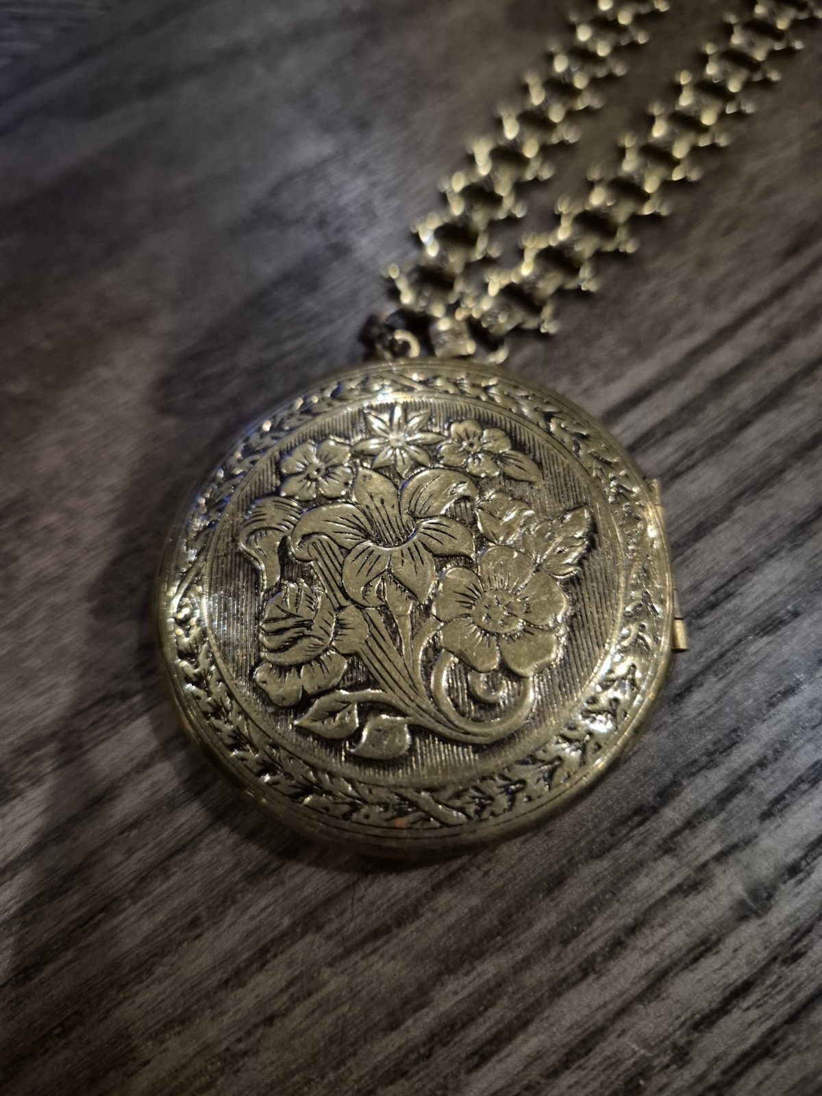 Vintage Victorian Revival Brass Winged Heart Locket Necklace