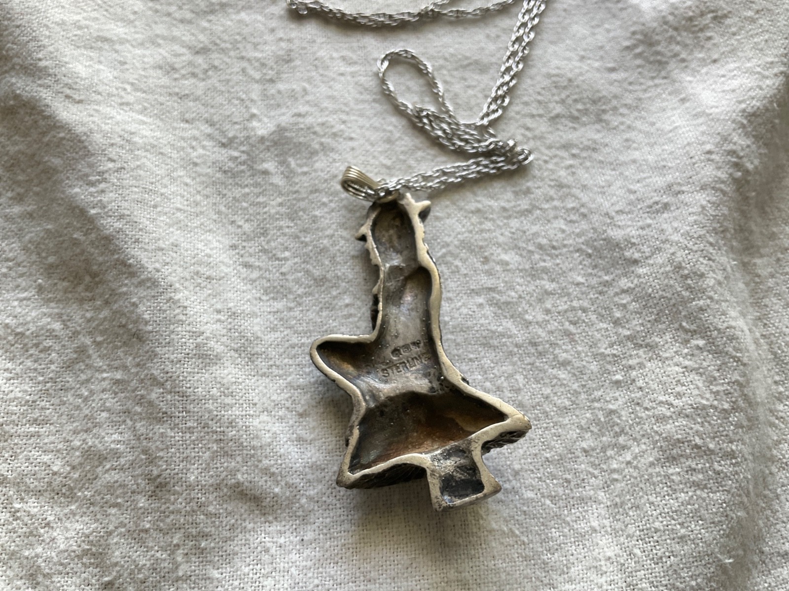 VINTAGE large LEPRECHAUN sitting on a mushroom STERLING SILVER PENDANT signed