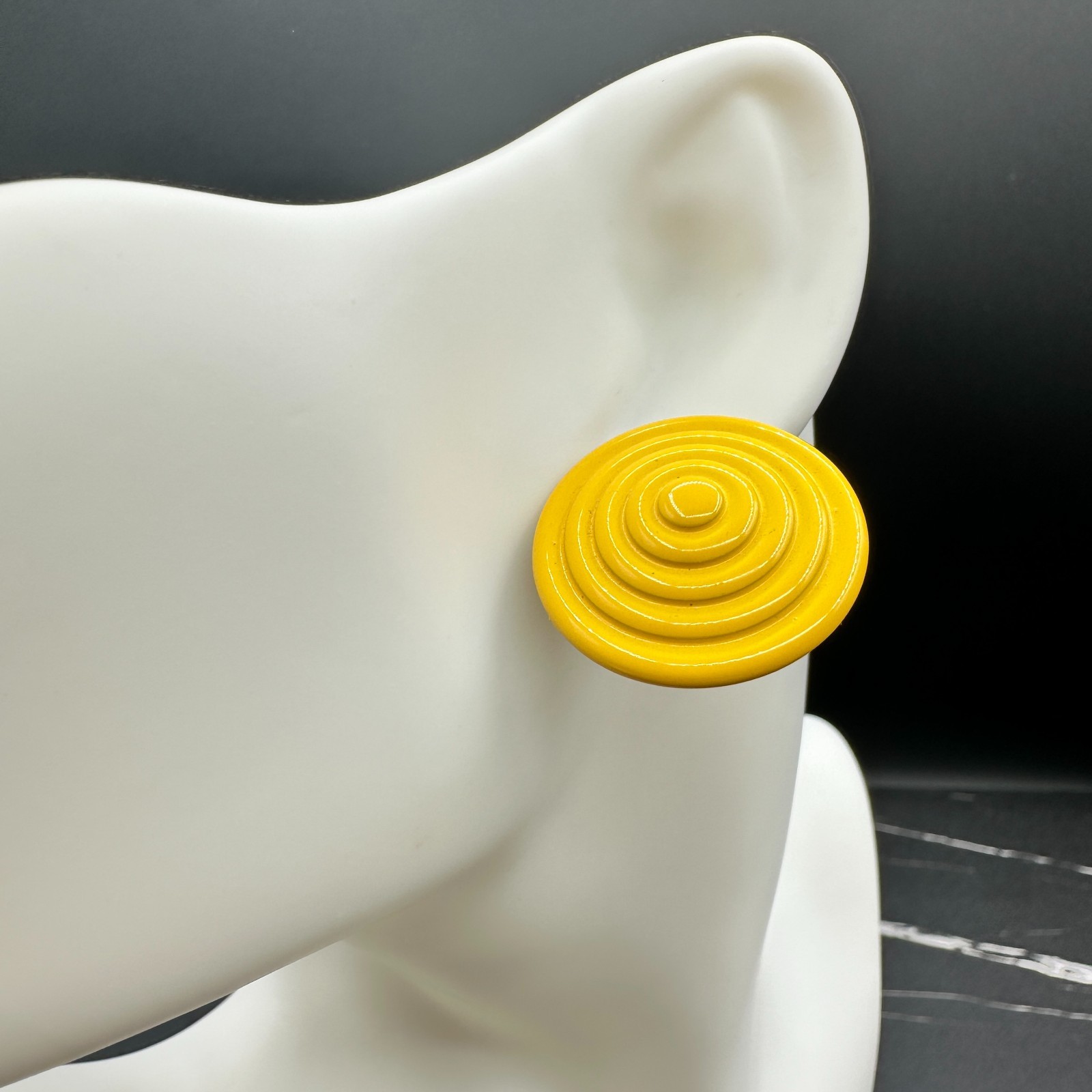 Vintage Yellow Aluminium Coated Concentric Swirl Spiral Post Dangle Earrings