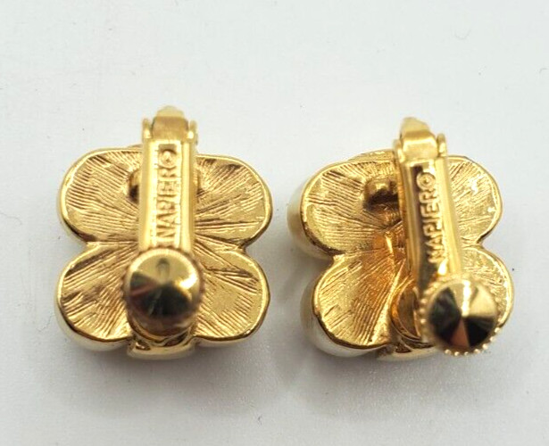 Napier Elegant Vintage Earrings Clip On Screw Back Gold Tone Faux Pearl 1/2″inch