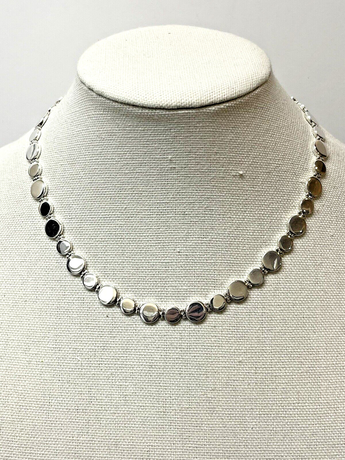 Sterling Silver Modernist Necklace Flat Coin Links 64 Grams Unsigned 18″ long