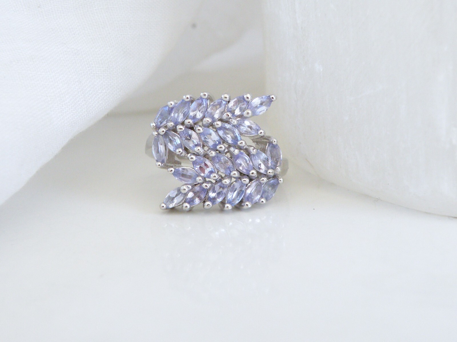 Sterling Silver 925 Natural Heated Tanzanite Leaf Vine Wrap Pinky Ring Size 6.5