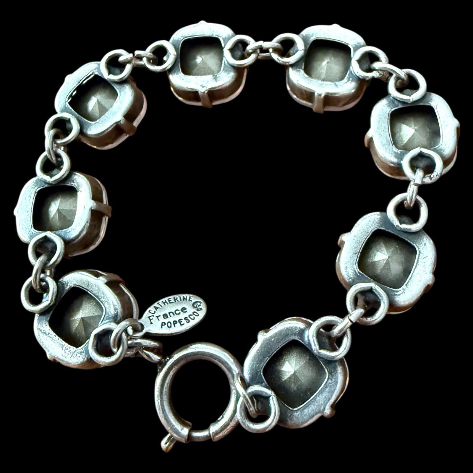 Catherine Popesco France Vintage Pink Lilac Crystal Gunmetal Bracelet