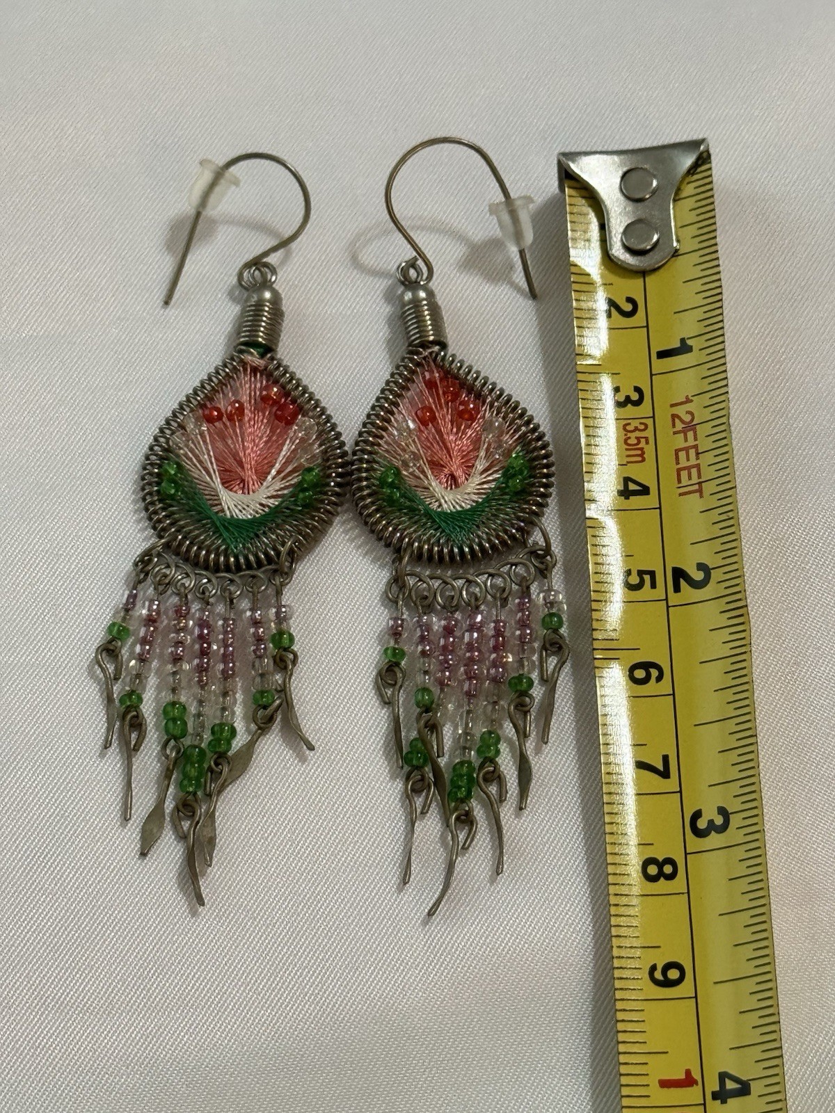 Vintage Y2K 2000s Chandelier Earrings Teardrop Dangle Pierced Beaded Boho Native