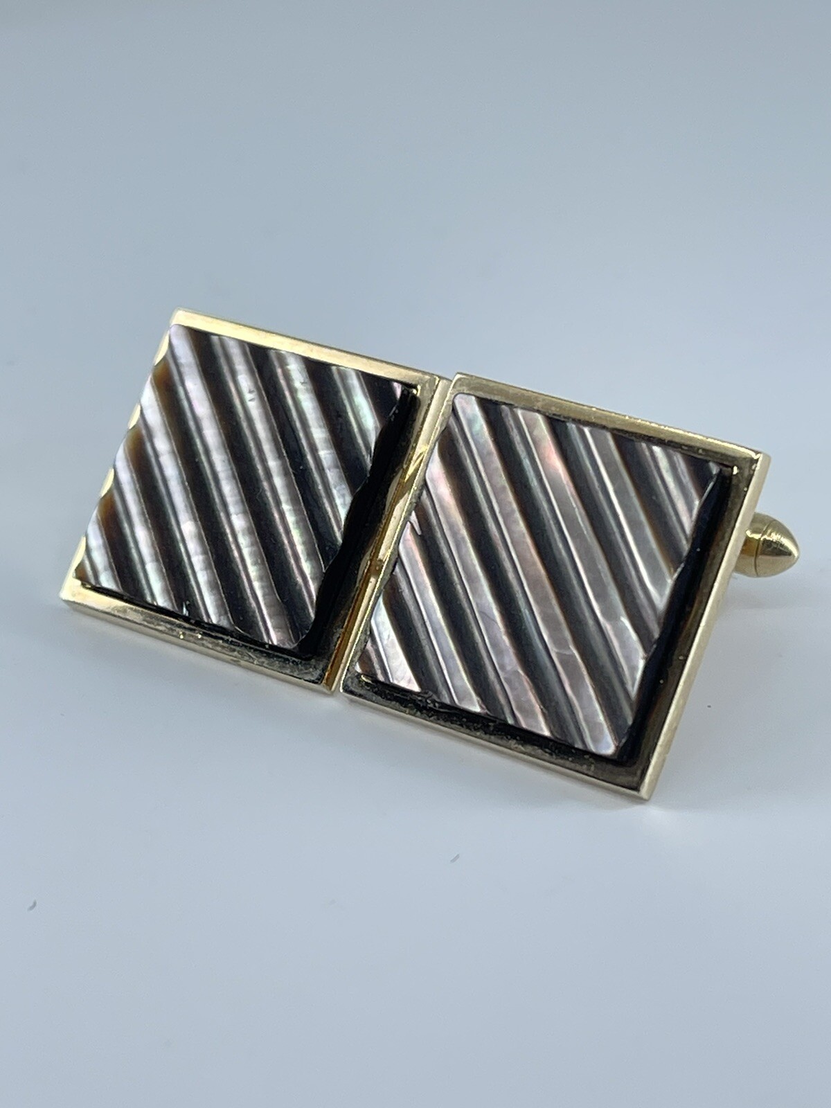 Swank Cufflinks Mother of Pearl square ribbed design bullet backs 1″