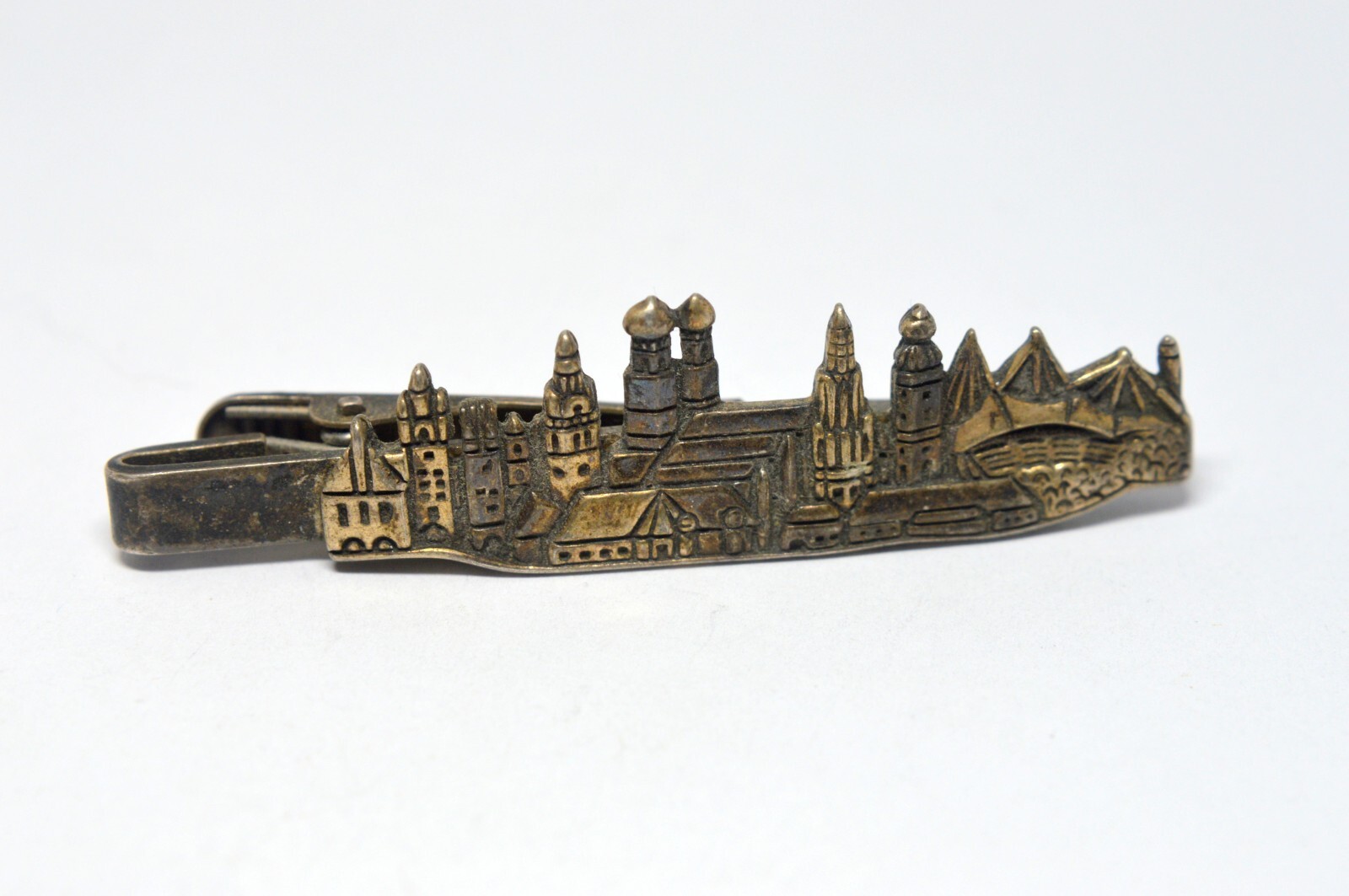 VINTAGE 925 STERLING SILVER CITY VIEW BUILDINGS EUROPE TIE CLASP BAR
