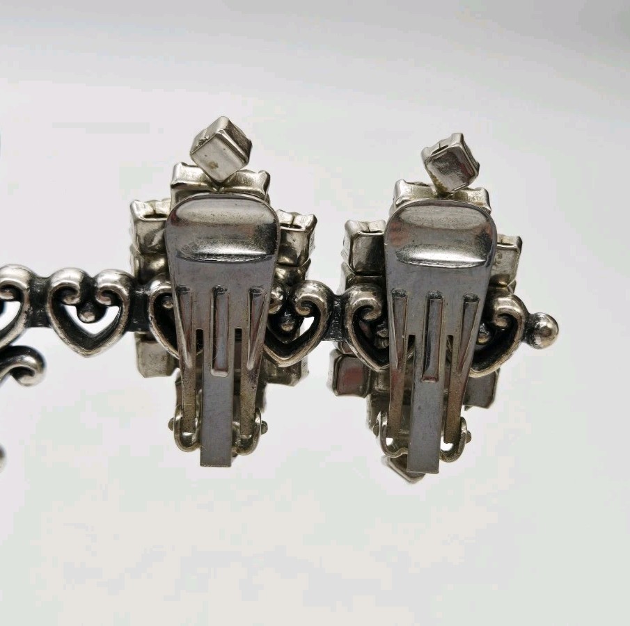 Victorian Crystal Earring Silver Tone Clip on Adorable Wedding Bridal 1.5 in #2