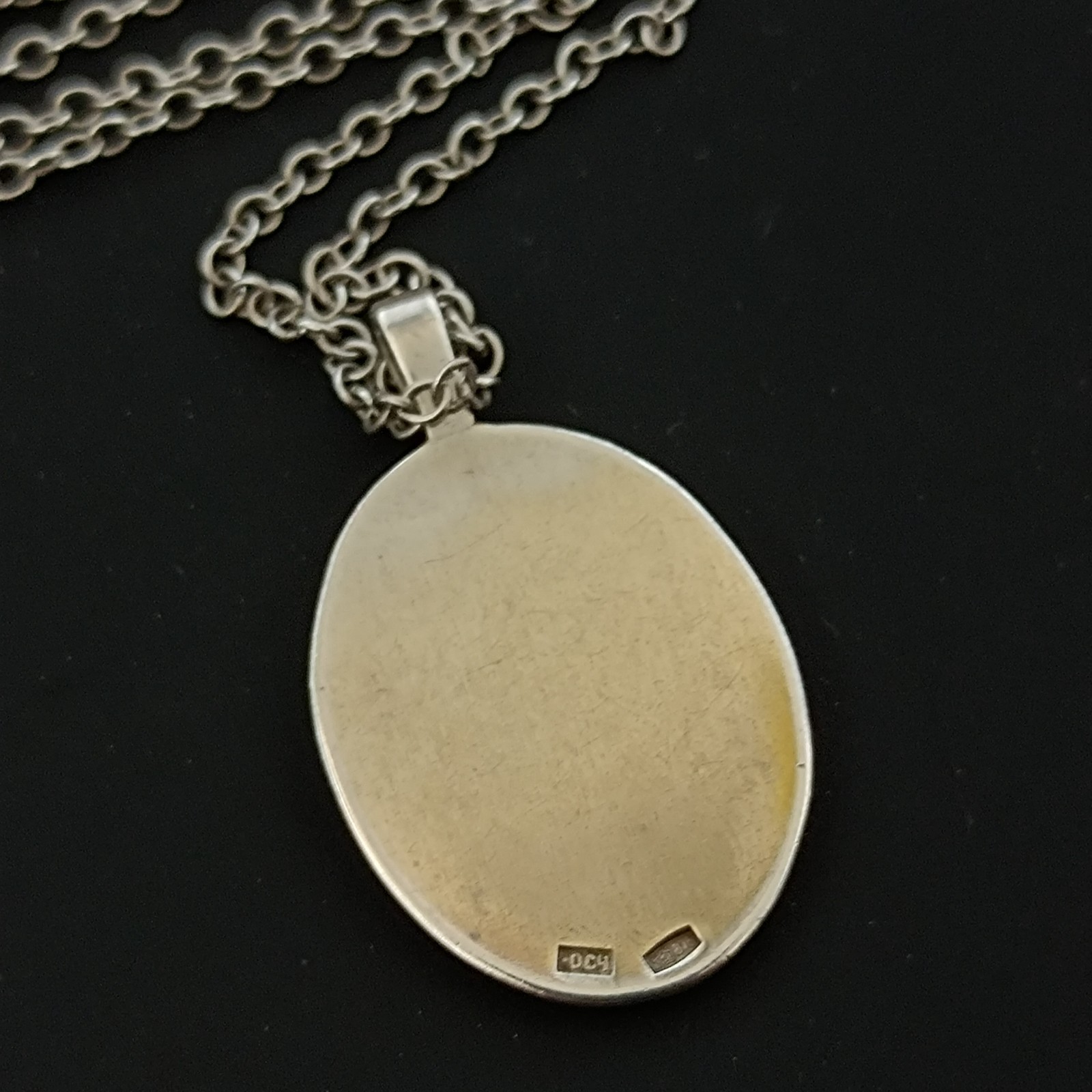 Russian Niello Necklace Silver 875 Floral Oval Traditional Pendant Vintage Long