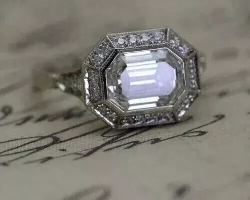 Art Deco Vintage Style Lab Created Diamond Engagement 14k White Gold FN Ring